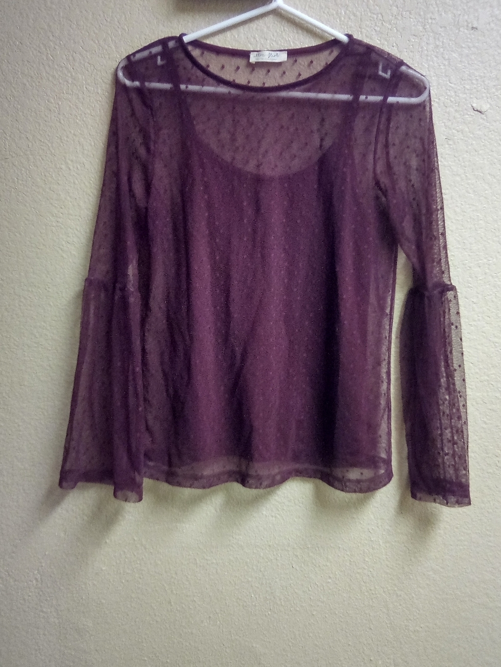 Sheer Plum Dot Mesh Long-Sleeve Top - From ultra Flirt